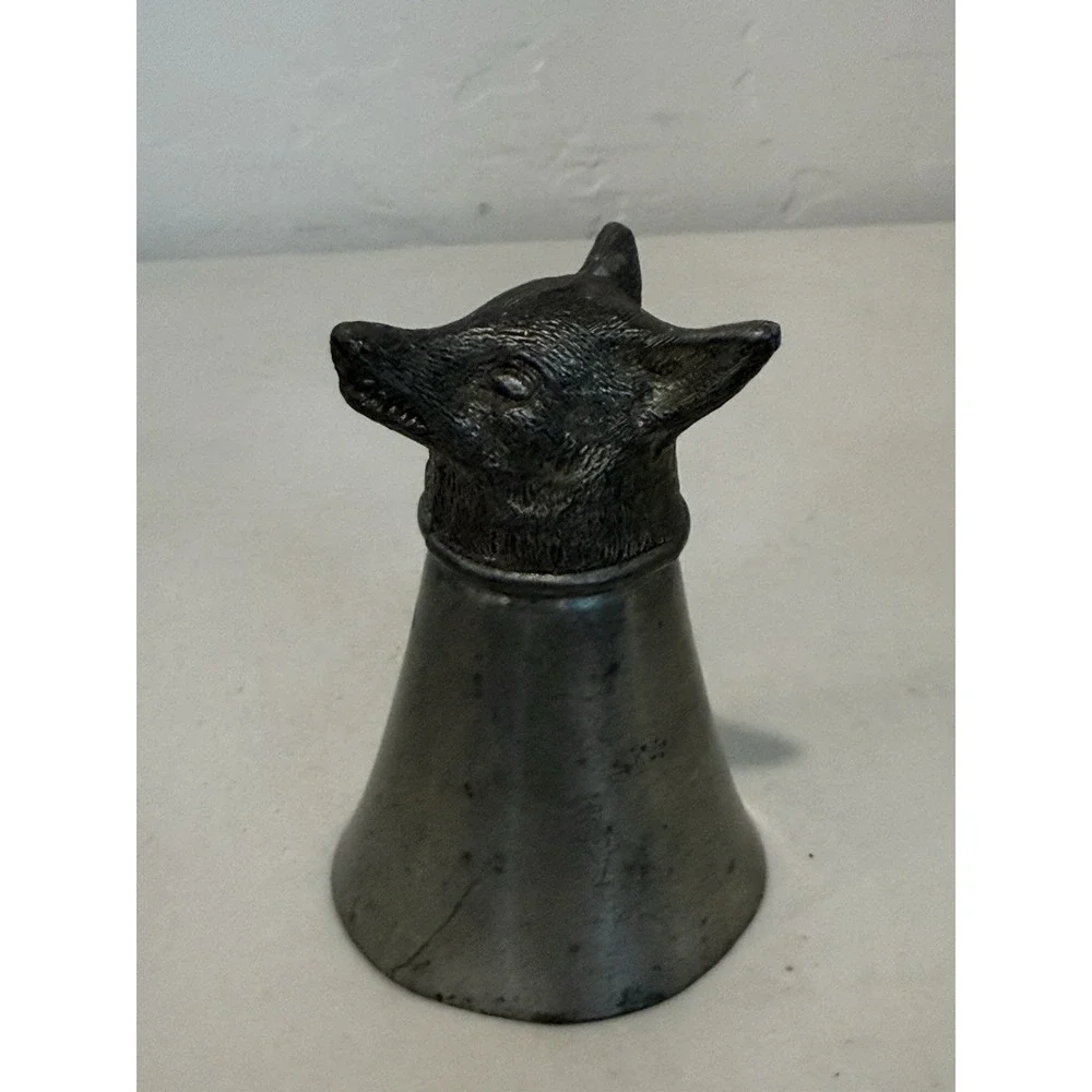 Vintage Silver Plated Fox Wolf Head‎ Stirrup Cup / Barware Shot Glass 3.5